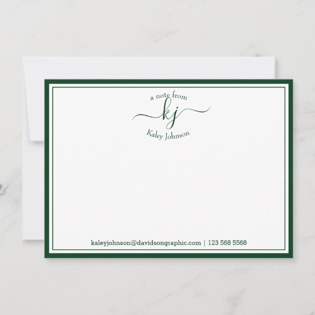 Monogram Forest Grönt från anteckningskortet Tack Kort (Framsida)