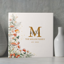 Monogram Forest Mushroom Flowers Blommigt botanisk Kakelplatta