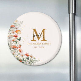 Monogram Forest Mushroom Flowers Blommigt botanisk Magnet