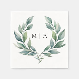 Monogram Formell Minimalistisk Lövbröllop Pappersservett