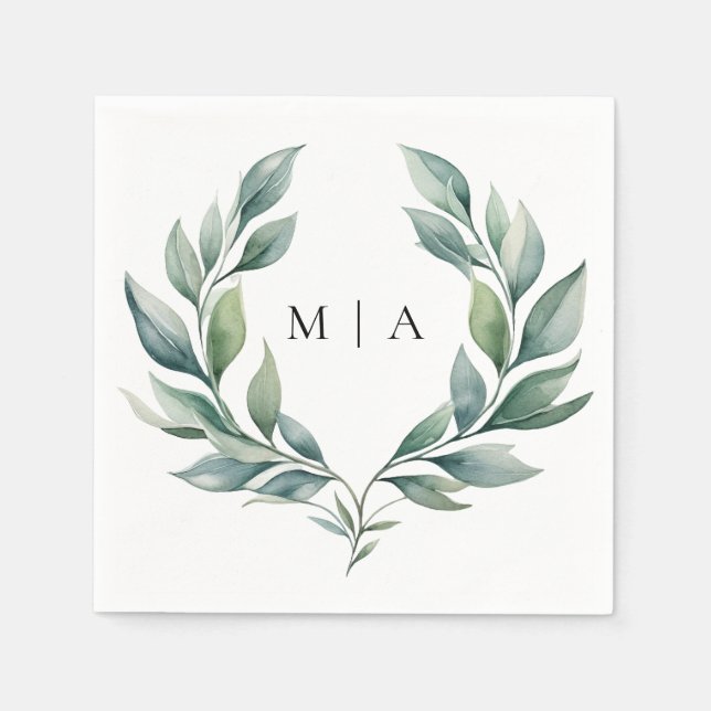Monogram Formell Minimalistisk Lövbröllop Pappersservett (Framsidan)