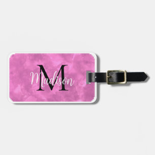 Monogram första anpassade namn Rosa vattenfärg Bagagebricka