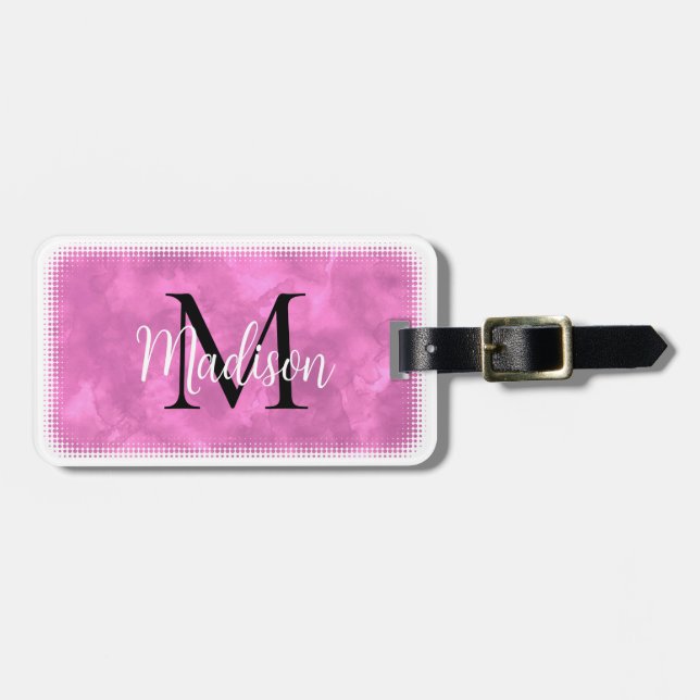 Monogram första anpassade namn Rosa vattenfärg Bagagebricka (Horisontell Framsida)