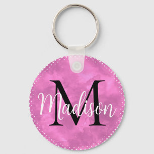 Monogram första anpassade namn Rosa vattenfärg Nyckelring