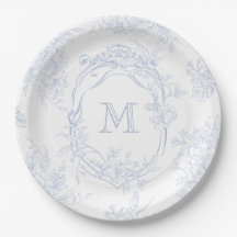 Monogram Första Blommigten Blue Toile Bröllop Möhi