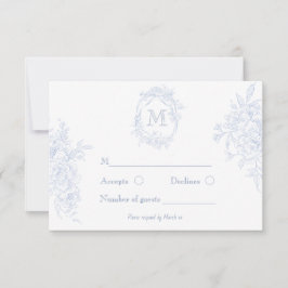 Monogram Första Blommigten Blue Toile Bröllop Möhi OSA Kort