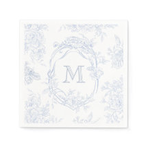 Monogram Första Blommigten Blue Toile Bröllop Möhi