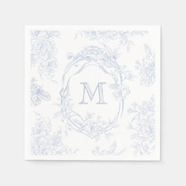 Monogram Första Blommigten Blue Toile Bröllop Möhi Pappersservett