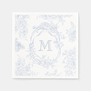 Monogram Första Blommigten Blue Toile Bröllop Möhi Pappersservett