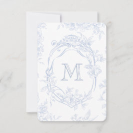 Monogram Första Blommigten Blue Toile Bröllop Möhi Tack Kort