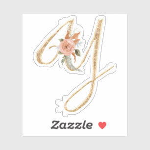Monogram första Blommigten för Glitter Peony Ro Klistermärken
