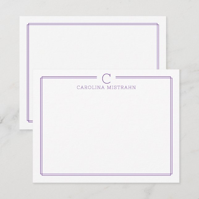 Monogram Första Bokstav Ledig Lila Kant Brevpapper Anteckningskort (Fram/baksida)