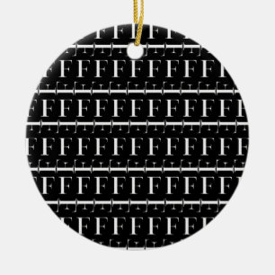 Monogram första Brev F, välj Bakgrund Färg Julgransprydnad Keramik