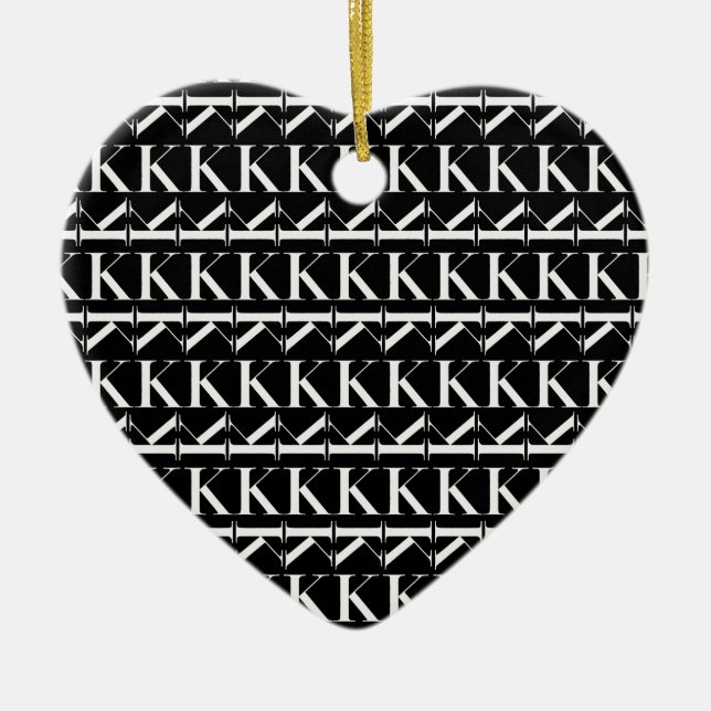 Monogram - första Brev K, välj bakgrund Färg Julgransprydnad Keramik (Framsidan)
