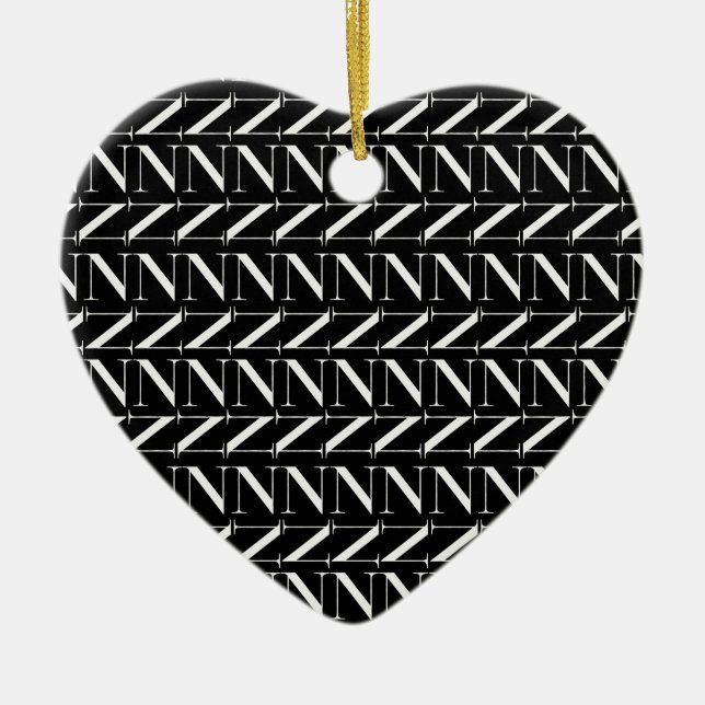 Monogram första Brev N, välj bakgrund Färg Julgransprydnad Keramik (Framsidan)
