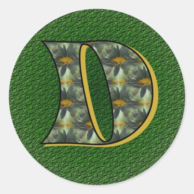Monogram Första D Svart Daisy - etikett (Framsida)
