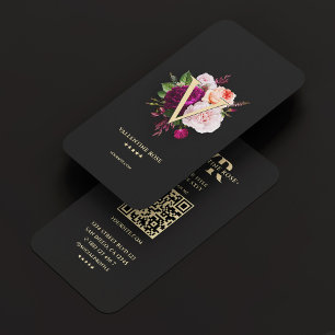Monogram första Eleganten Blommigt Ro Black Visitkort