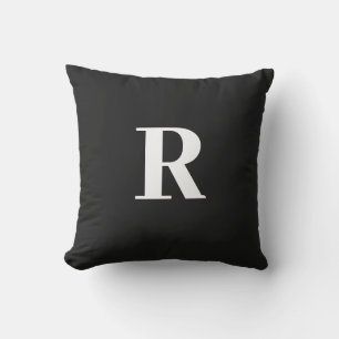 Monogram första enkel minimal modern svart vit kudde