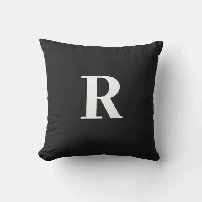 Monogram första enkel minimal modern svart vit kudde (Framsida)