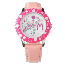 Monogram Första Flickans Hearts Dots Squares Färg Armbandsur
