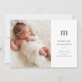 Monogram första foto Birth-meddelande för flickor Inbjudningar