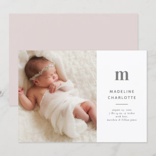 Monogram första foto Birth-meddelande för flickor Inbjudningar