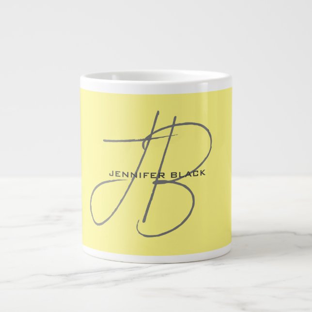 Monogram första lätt Gult i Brev Modern Jumbo Mugg (Framsidan)