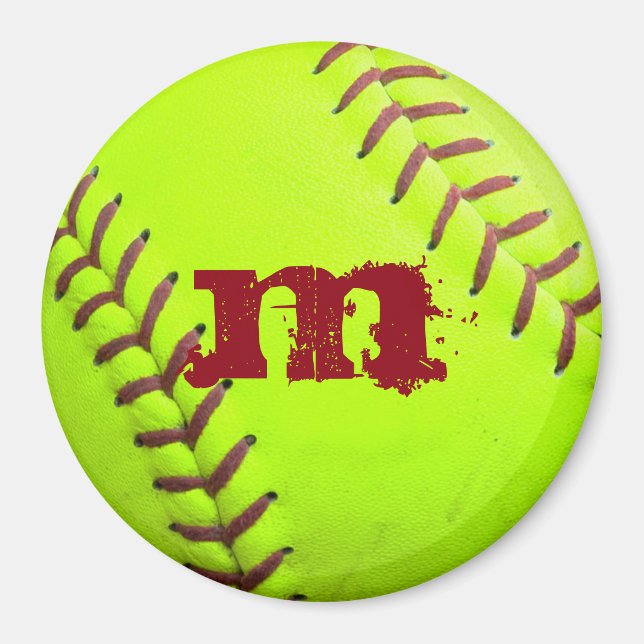 Monogram - första magnet för Softball-Gult med sna (Framsidan)