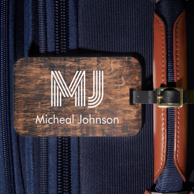 Monogram första mahogany Wood Travel Bagagebricka (Framsida Insitu 4)