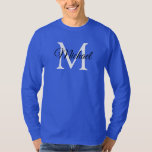 Monogram första Manar i Brev Namn, svart Royal blå T Shirt<br><div class="desc">Monogram Initial Brev Namn Manar  Deep Royal Blue Template Elegant Trendig Basic Långärmad T-Shirt.</div>