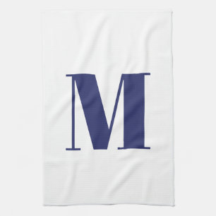 Monogram första marinblå vit modern elegant kökshandduk