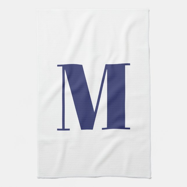 Monogram första marinblå vit modern elegant kökshandduk (Vertikal)