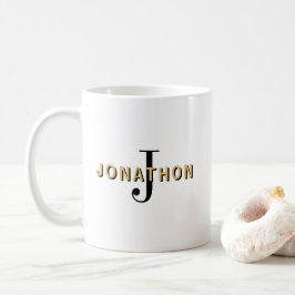 Monogram första Namn Masculine Text Black Guld Kaffemugg