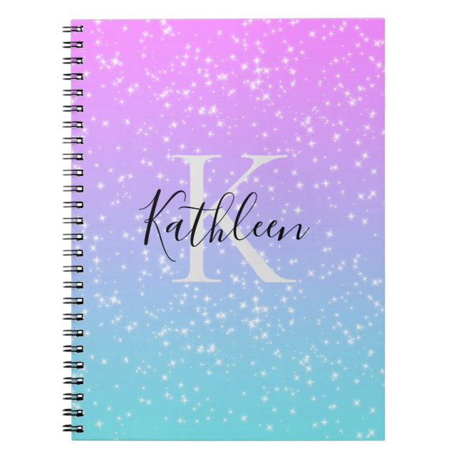 Monogram första Namn Rosa Blue Gnistra Girly Anteckningsbok (Framsidan)