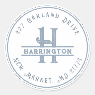 Monogram första Personligen i Adress Grunge Blue Runt Klistermärke