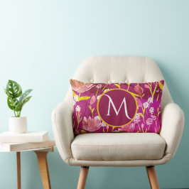Monogram första Romantic Burgundy-Blommigt Lumbarkudde