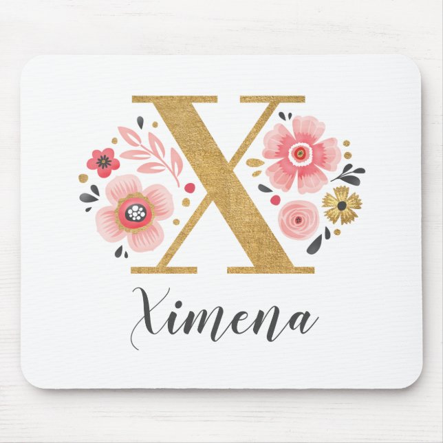 Monogram första Rosan Girly Guld Brev Musmatta (Framsidan)