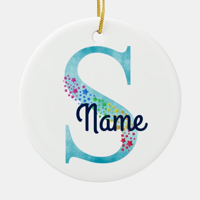 Monogram första S Rainbow Star-design Julgransprydnad Keramik (Framsidan)