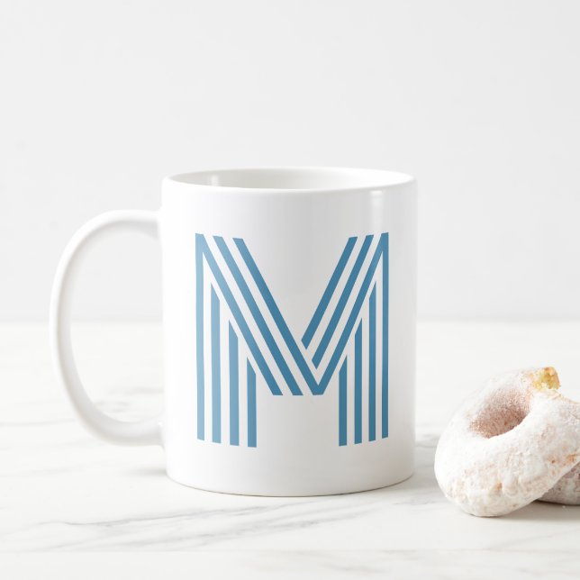 Monogram första stora utskriften, sommarblå och vi kaffemugg (Med munk)