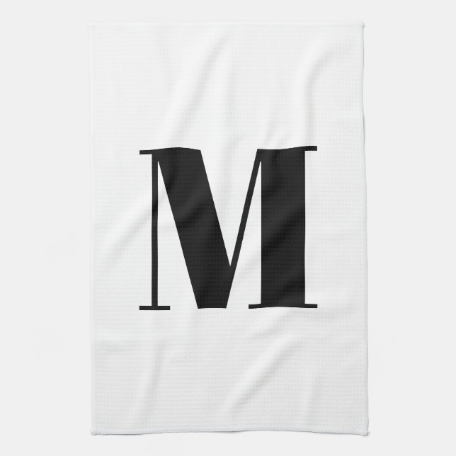 Monogram, första svartvit modern kökshandduk (Vertikal)