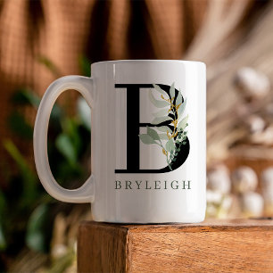 Monogram första vattenfärgen Greenery Kaffemugg