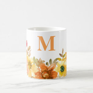Monogram första vattenfärgens Orange Blommigt - fa Kaffemugg