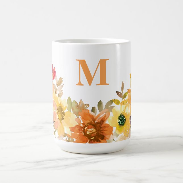 Monogram första vattenfärgens Orange Blommigt - fa Kaffemugg (Center)