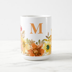 Monogram första vattenfärgens Orange Blommigt - fa Kaffemugg