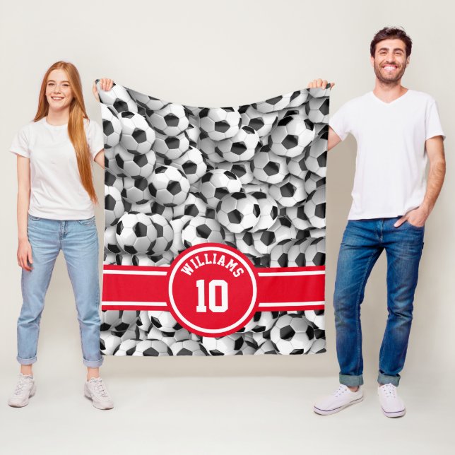 Monogram fotbollsfotbollsfotbollsfotbollsrödröd fleecefilt (På plats)