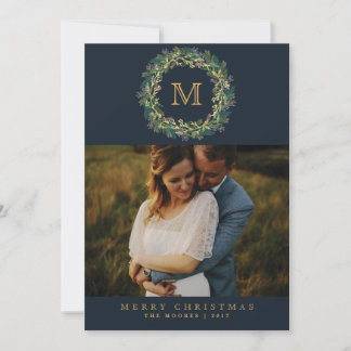 Monogram fotkort för helgdag andedräkt julkort