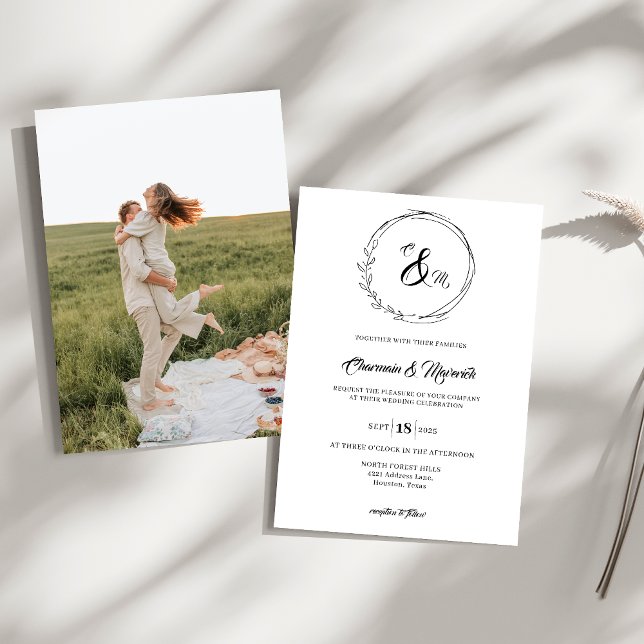 Monogram foto Bröllop i elegant Inbjudningar (Skapare uppladdad)