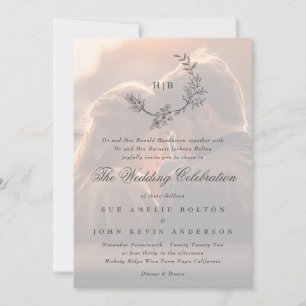 Monogram foto Bröllop med klassisk Blommigt Inbjudningar