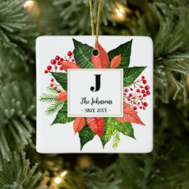Monogram-foto för julfamiljen julgransprydnad keramik