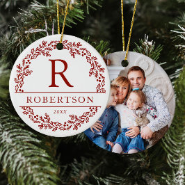 Monogram-foto för julkransfamiljen julgransprydnad keramik